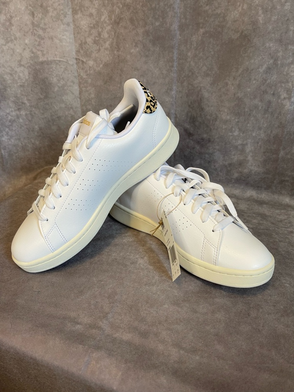 Adidas Women’s White Sneakers with Leopard Heel Accent. New with tags!